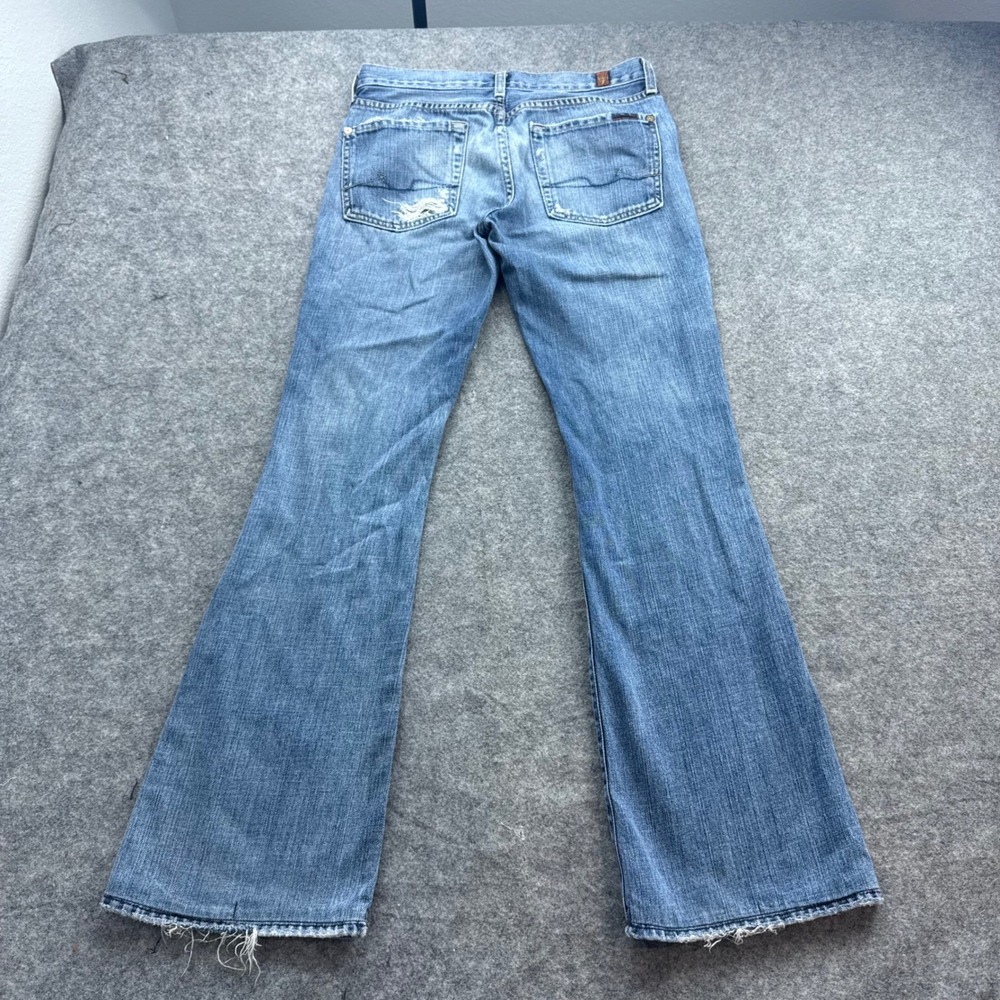 7 For All Mankind Flare Jeans Womens 28x31 Blue Distressed Cotton Made in USA - Picture 2 of 12